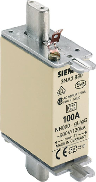 Siguresë NH Siemens 3NA3830, NH000, 100A gG, 500V