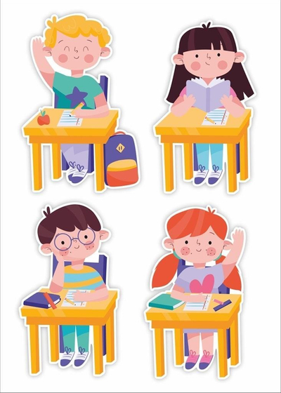 Dekor muror LearnHow Children at Desks, set 4 copë, shumëngjyrësh