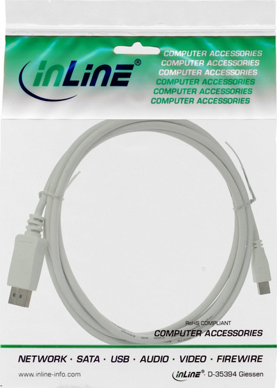 Kabllo InLine Mini DisplayPort në DisplayPort, 1.5m, 4K, e bardhë