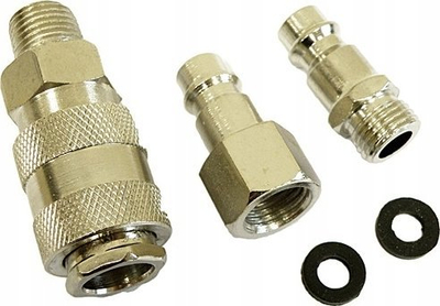 Set kuplungash pneumatike për zorrë, 1/4", 3 copë, metalik