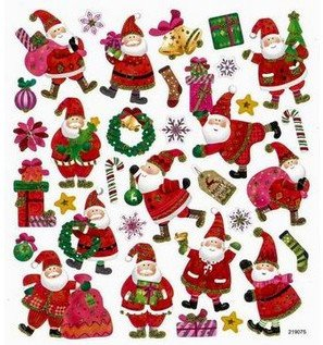 Stikerë dekorativë për Krishtlindje DpCraft Santas, 32 copë, me shkëlqim, shumëngjyrësh