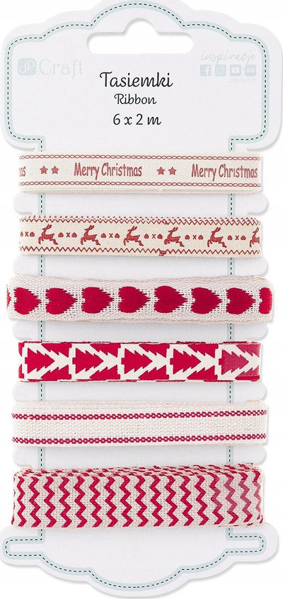 Shirit pambuku dekorativ DPcraft Festive Red, 6 copë, 2 m, krem dhe të kuq