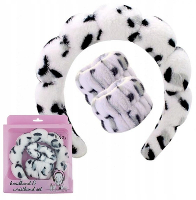 Set shirit kozmetik për kokë dhe kyçe Aptel ECARLA O540BSZ White Panther, pëlhurë elastike, i bardhë me pika të zeza