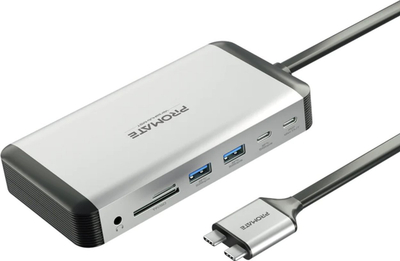 Docking station Promate VersaHub MST 13in1 për MacBook, 150W, argjend