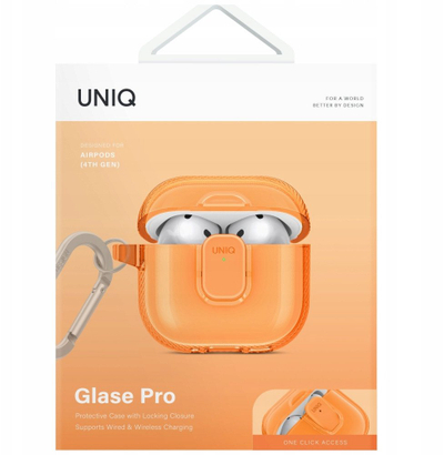 Mbushëse mbrojtëse Uniq Glase Pro për AirPods 4, TPU, me varëse, portokalli