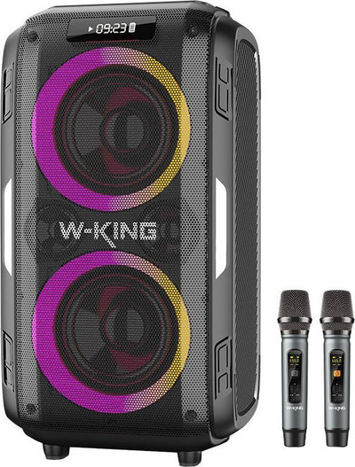 Kuti zanore Bluetooth W-KING 250W, 120 dB, BT 5.3, me LED, e zezë
