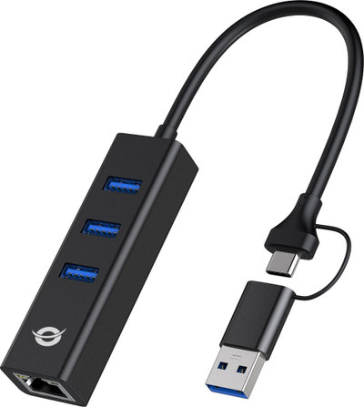 Adapter rrjeti Conceptronic DONN07BA, USB 3.0 në Gigabit Ethernet, 3 porta USB, i zi