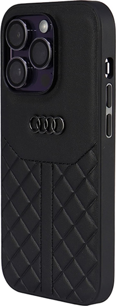 Mbrojtëse telefoni Audi për iPhone 14 Pro, lëkurë natyrale, dizajn TPU, e zezë