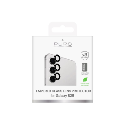 Mbrojtës kamere Puro Individual, Tempered Glass 3 copa, për Samsung Galaxy S25, i zi