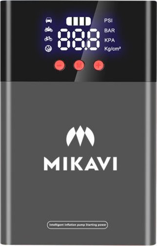 Starter me kompresor ajri Mikavi Enerjump 1, portativ, me ekran digjital, gri e errët