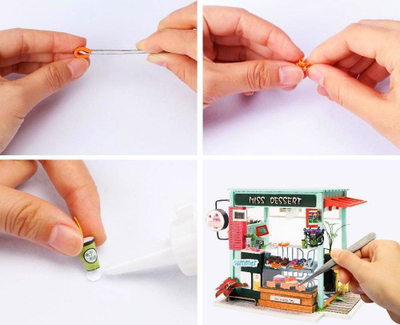 Set DIY shpi miniaturë Rolife Dessert Shop, LED, dru letër edhe plastikë, mente
