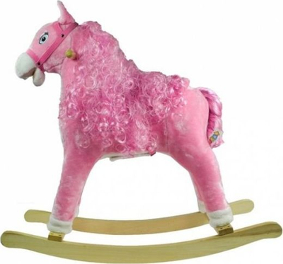 Kalë lëkundës pelushi Leantoys, 74cm, me tinguj, rozë