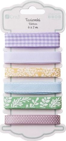 Set fjongo dekorative Craft, 6 copë nga 2m, grosgrain edhe saten, shumëngjyrëshe pastel