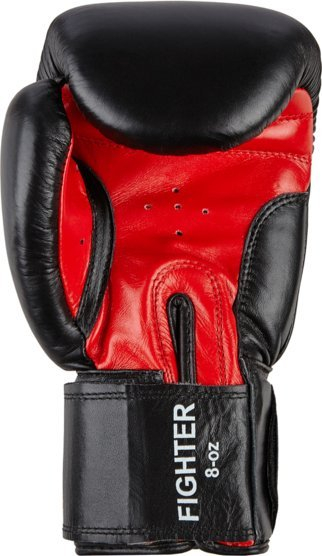 Doreza boksi Benlee Fighter, lëkurë natyrale, 12oz, të zeza me të kuqe