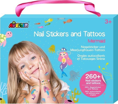 Stikera dhe tatuazhe të përkohshme për thonj për kalamaj, me sirena dhe det, shumëngjyrëshe