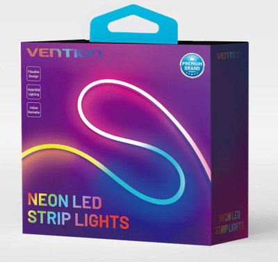 ЛЕД неонска лента Vention, 2m, USB 5V, далечински управувач, IP65, многуобоен