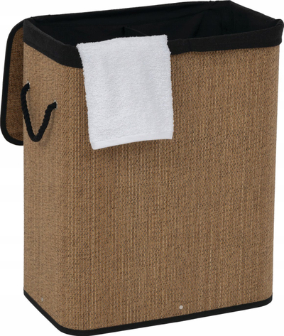 Kosh drejtkëndor rrobash 100L, 52x32x63 cm, Bamboo MDF, kafe me të zezë