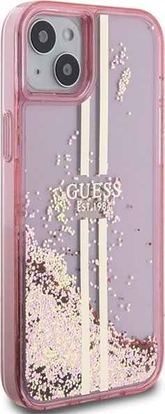 Kuti telefoni Guess Liquid Glitter Gold Stripes për iPhone 15 Plus 14 Plus 6.7", TPU PC, rozë