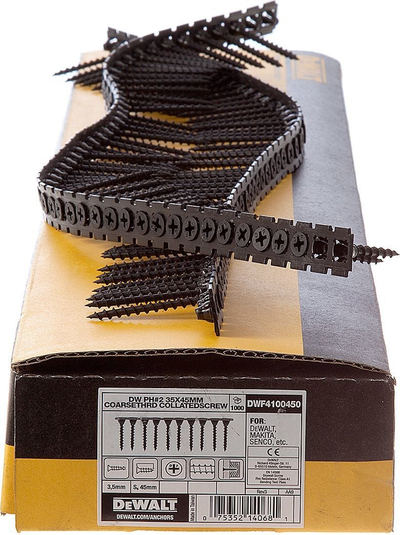 Шрафови за дрво Dewalt DWF4100450, 3.5 x 45mm, 1000 парчиња, во ленти