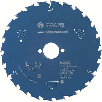 Fletë sharrë Bosch Expert for Construct Wood 2608644139, 190mm, 24 dhëmbë, gri