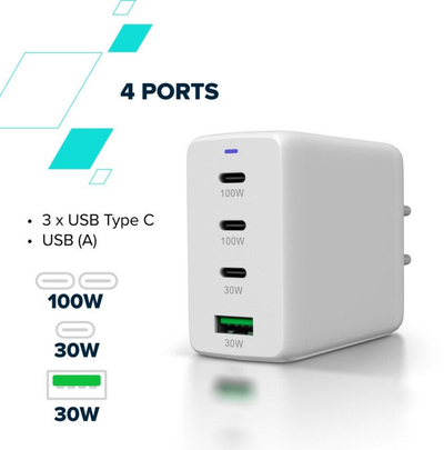 Полнач USB Canyon CU100ACC, GaN 100W, 3x USB C 1x USB A, бел