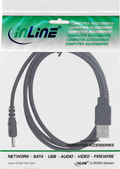 Kabllo energjie InLine 26806B, USB A në DC 3.5 x 1.35 mm, 3 A, 2 m, i zi