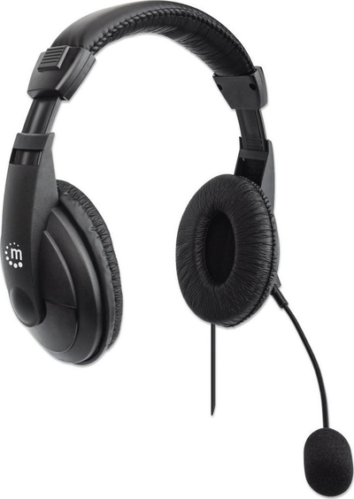 Kufje Manhattan Stereo USB, që rrinë mbi vesh, me mikrofon, lidhje USB-A, të zeza