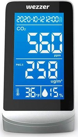 Monitor ajri Levenhuk Wezzer Air PRO DM40 për cilësinë e ajrit, CO2 edhe PM2.5, me ekran me dritë, i zi