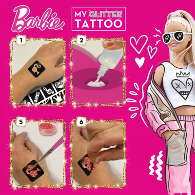 Set kreativ Lisciani Barbie Glitter Tattoos, tatu punish me shkëlqim, 5+