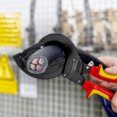 Prerëse kabllosh Knipex 95 36 315 A, VDE 1000V, me mekanizëm me racë, e kuqe me të verdhë