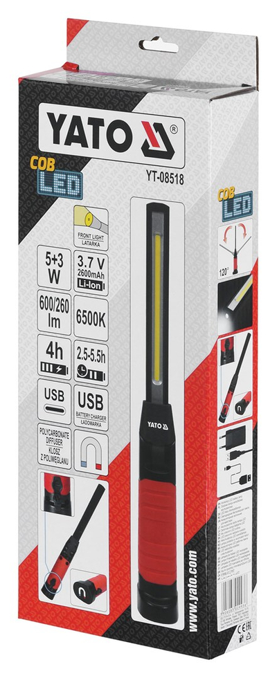 Lampë pune Yato YT-08518, COB LED 5W 3W, e zezë