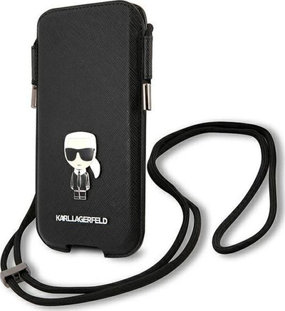 Çantë telefoni Karl Lagerfeld Bag KLHCP12MOPHKMK, deri 6.1\", lëkurë saffiano, e zezë