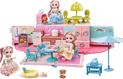 Set loje për kukulla WOOPIE Camper 2in1 XXL, me kuzhinë dhe aksesorë, shumëngjyrësh