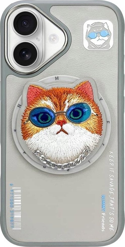 Mbulesë telefoni Nimmy Glasses Cool Cat MagSafe për iPhone 16, gri
