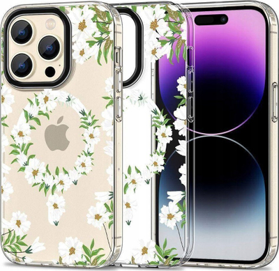 Kuti mbrojtëse Tech-Protect Magmood MagSafe për iPhone 15 Pro, dizajn White Daisy, e bardhë