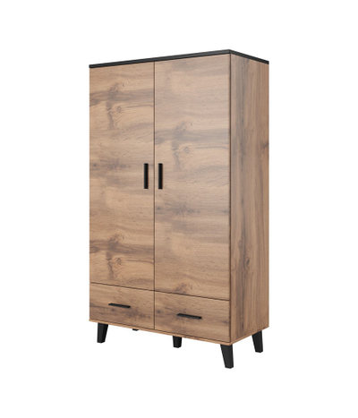 Garderobë Cama Meble LOTTA 2D2S, 2 dyer, 2 sirtarë, wotan me të zezë mat