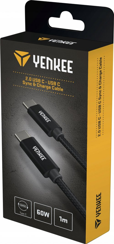 Kabllo USB C Yenkee YCU C101 BK, 1m, USB 2.0, deri 60W, e zezë