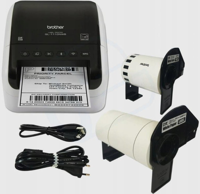 Printer etiketash Brother QL-1110NWB, termik, LAN dhe USB, i bardhë