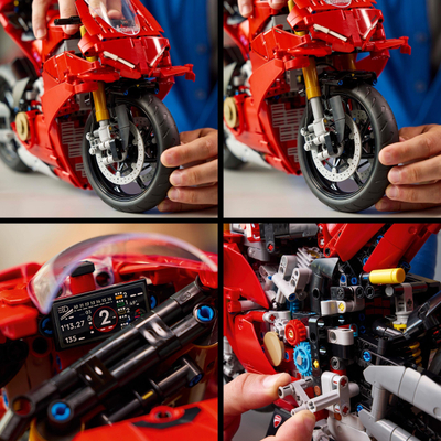 Lodër ndërtimi LEGO Technic Ducati Panigale V4 S, modeli 42202, 1603 pjesë, e kuqe