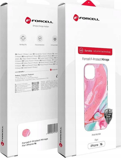 Maskë telefoni Forcell F-Protect Mirage për iPhone 16 Pro, MagSafe, mbrojtje ushtarake, mermer rozë