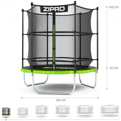 Trampolinë me rrjetë të brendshme Zipro Jump Pro, 183 cm, e zezë