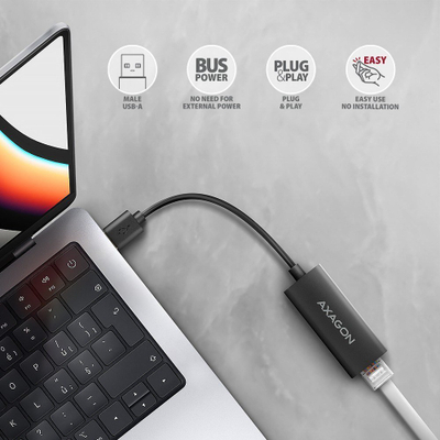 Adapter rrjeti Axagon ADE-AR, USB-A 3.2 Gen 1, Gigabit Ethernet, i zi