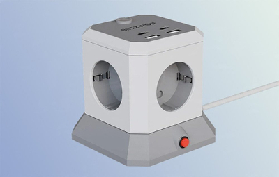 Zgjatës elektrik BlitzWolf BW-EC1, 4xAC 4xUSB, 1.8 m, gri e bardhë