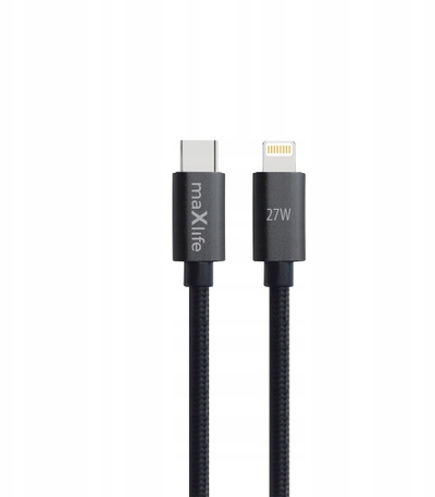 Kabllo Maxlife MXUC-12 USB-C në Lightning, 2 m, 27W, e zezë