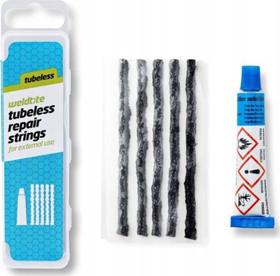 Set për ndreqje gomash tubeless Weldtite, 5 fije, solucion gome
