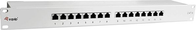 Пач панел Equip 16 порти Cat.6, заштитен, 19" 1U, отворена сива
