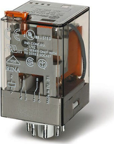 Relè Finder Series 60, spiralë 24V AC, 10A DPDT, transparente