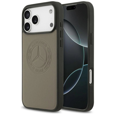 Kapak telefoni Mercedes Leather Vintage Logo MagSafe, për iPhone 17 Pro Max, lëkurë, bezhë