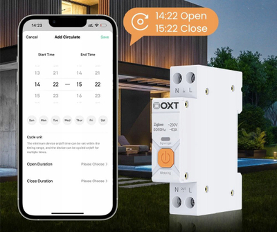 Ndërprës i zgjuar OXT Controller Meter 63A, matje temperature, ZigBee Tuya, i bardhë