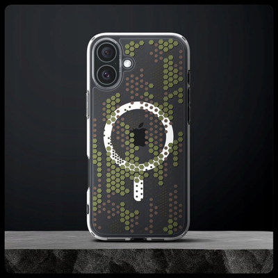 Mbështjellës telefoni Spigen Ultra Hybrid MagSafe, për iPhone 16, model Digital Camo, transparent